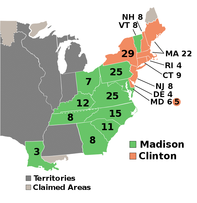 Presidential Election of 1812 Electoral Map