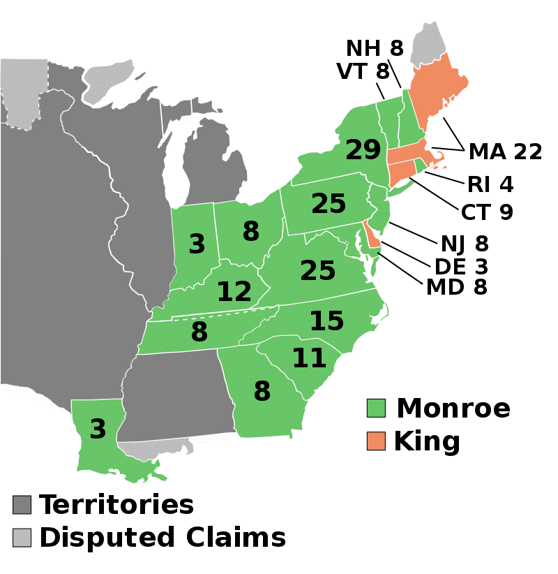 Presidential Election of 1816 Electoral Map