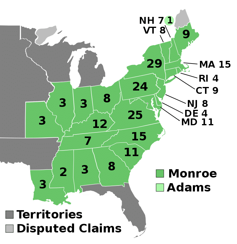 Presidential Election of 1820 Electoral Map