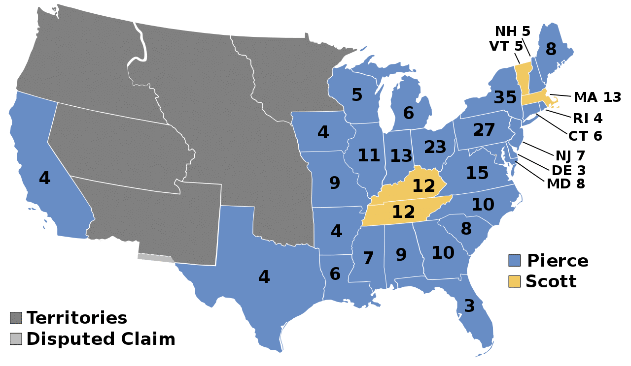 Presidential Election of 1852 Electoral Map