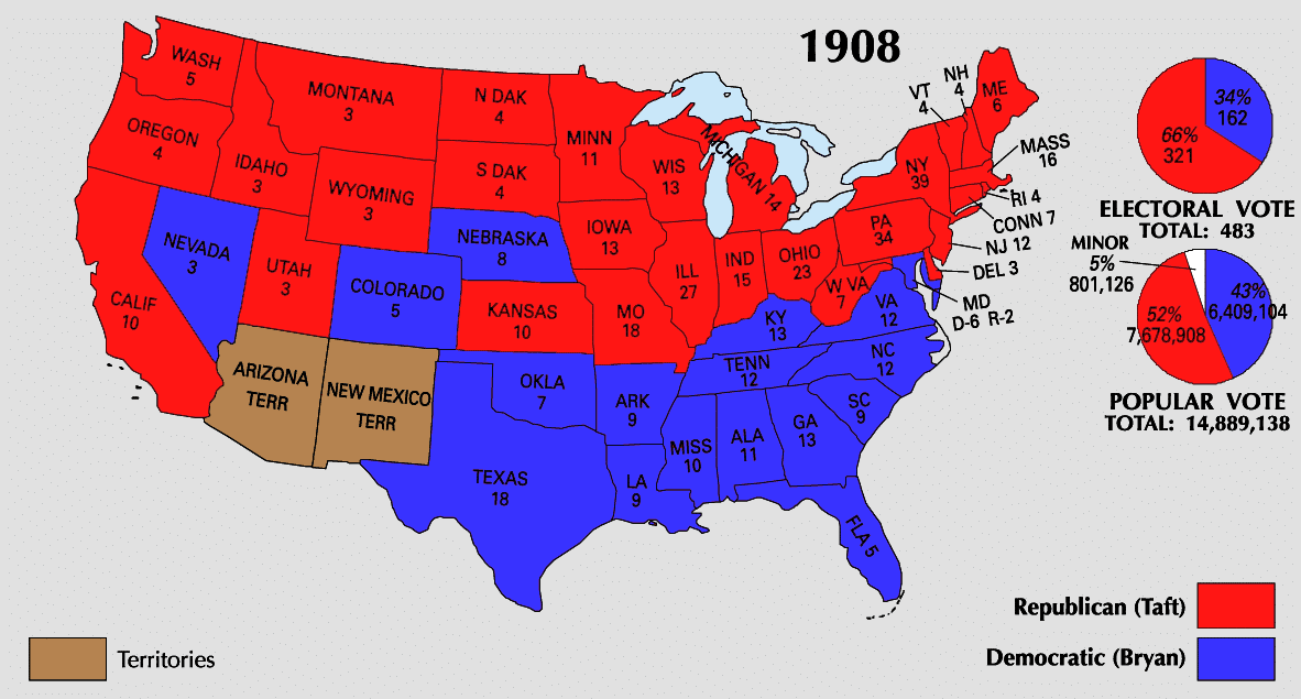Presidential Election of 1908 Electoral Map