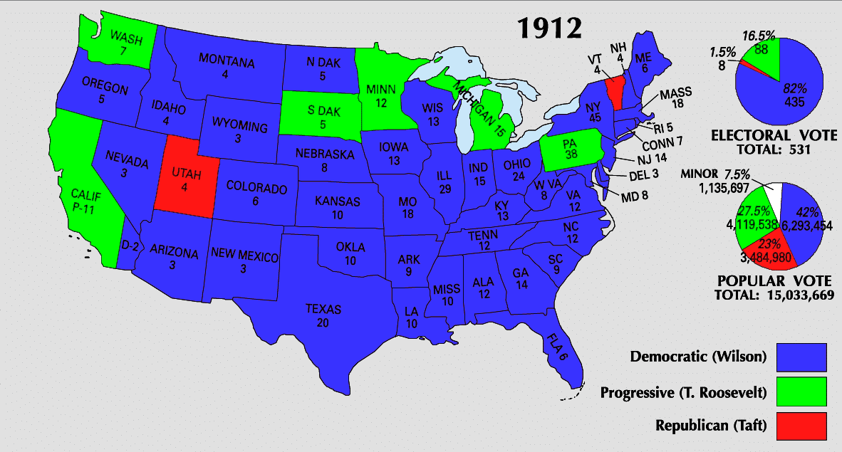Presidential Election of 1912 Electoral Map