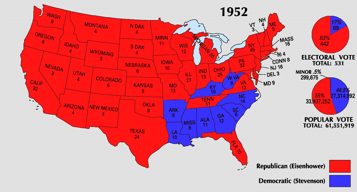 Presidential Election of 1952 Electoral Map