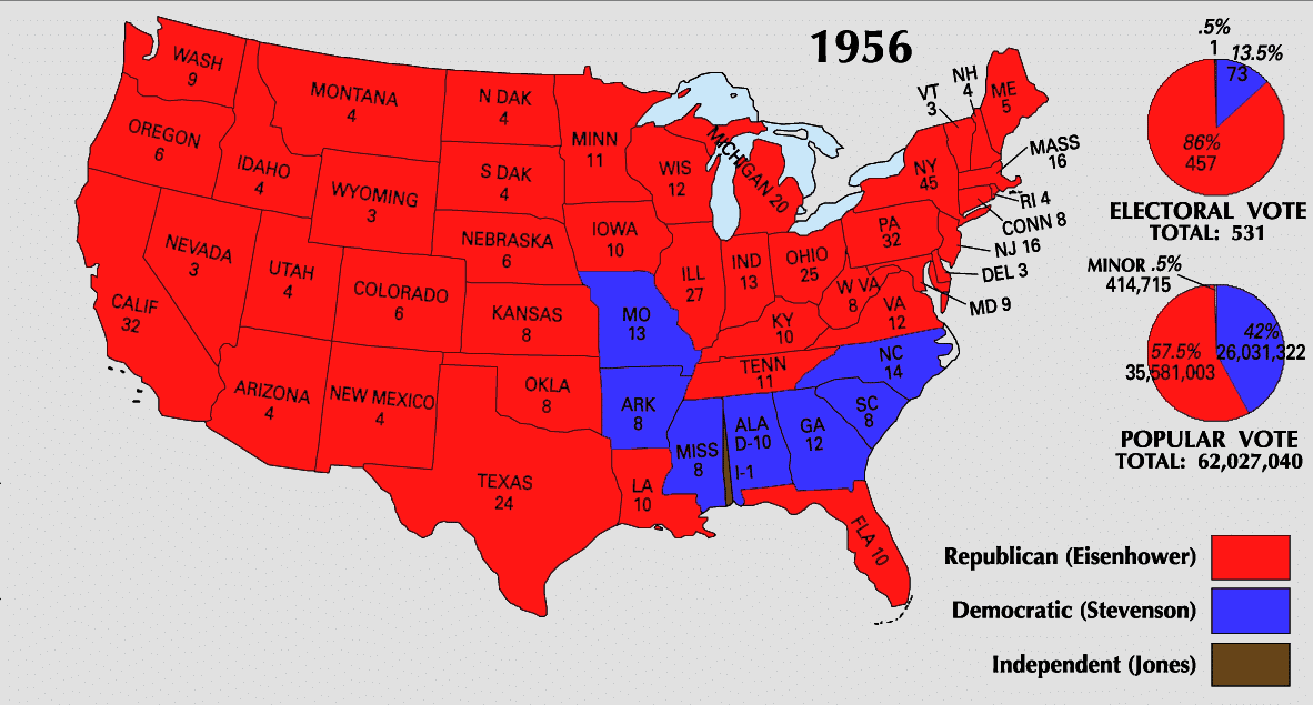 Presidential Election of 1956 Electoral Map