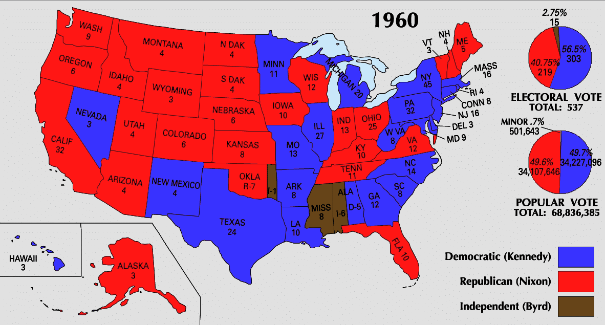 Presidential Election of 1960 Electoral Map